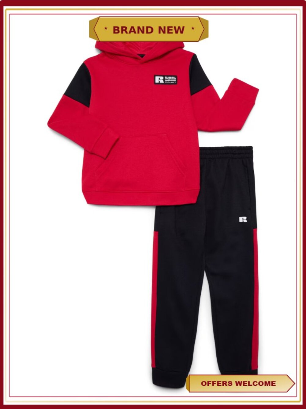 Boys Colorblock Fleece Hoodie & Joggers Set, 2-Piece Athletic Warm-up
